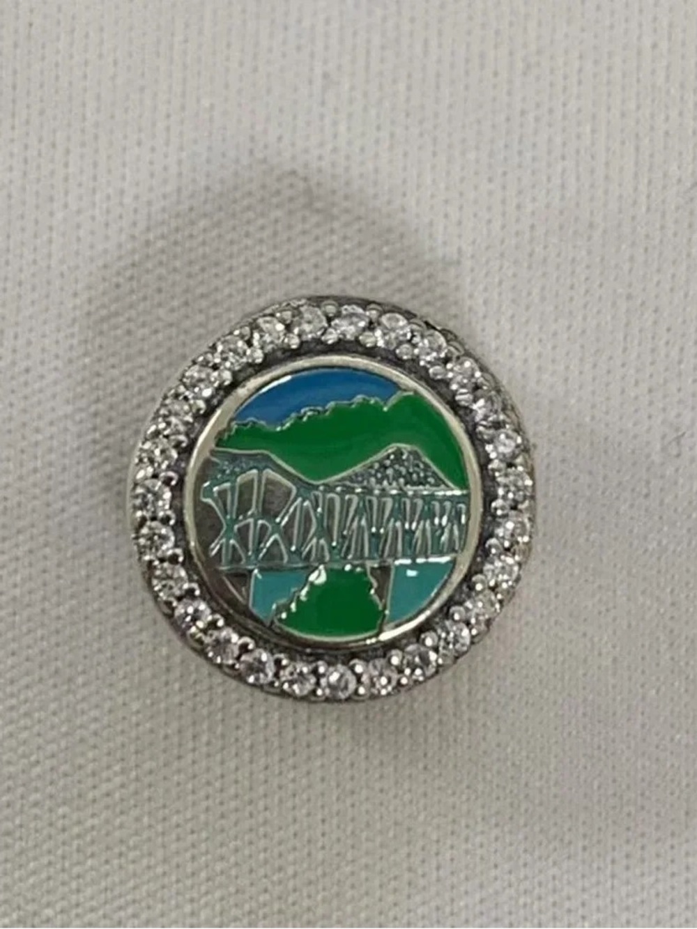 Pandora Silver-Tone Scenic Enamel Circle Charm with Crystal Halo
